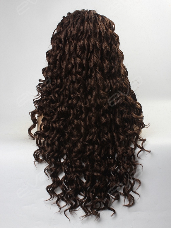 Dark Brown Long Curly Synthetic Lace Front Wig