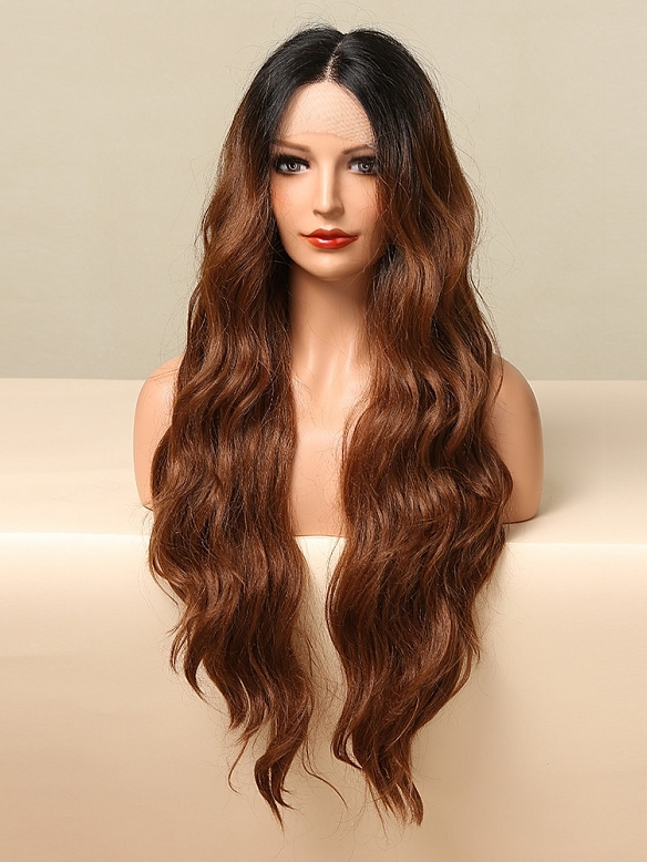 Evhair new style rufous long wavy synthetic lace front wig