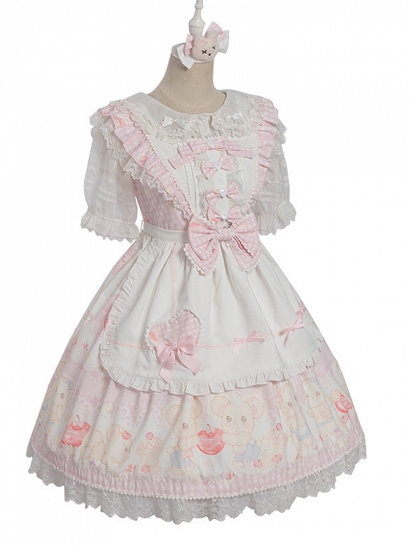 Evahair cute bear printed pink lolita dress