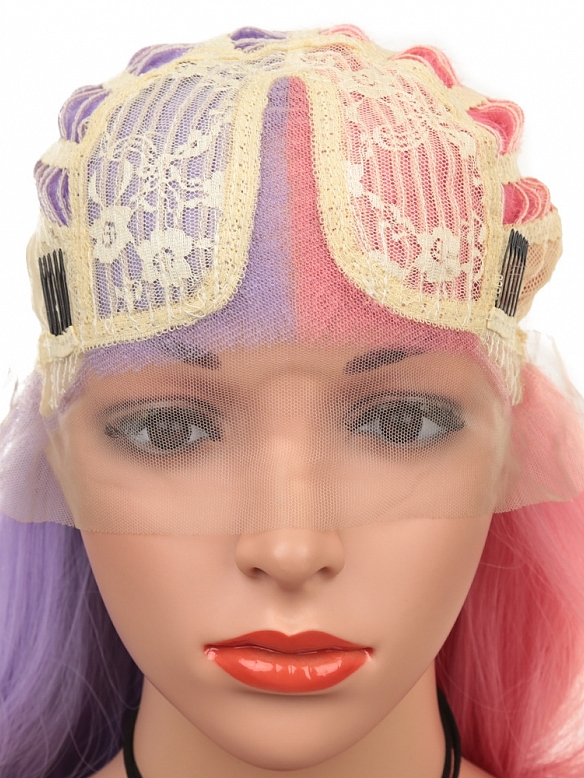 Evahair Fashion Style Sexy half pink and half purple Long wavy Synthetic Wig