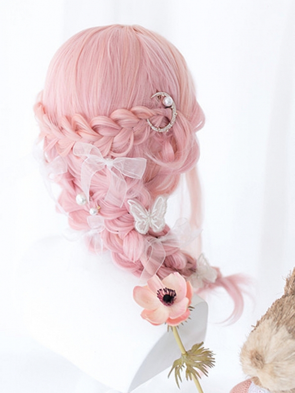 Evahair 2021 New Style Cherry Blossom Pink Long Wavy Synthetic Wig with Bangs