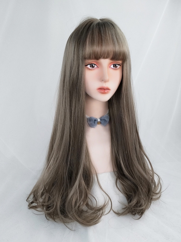 Evahair Aoki Grey Long Straight Synthetic Wig with Bangs