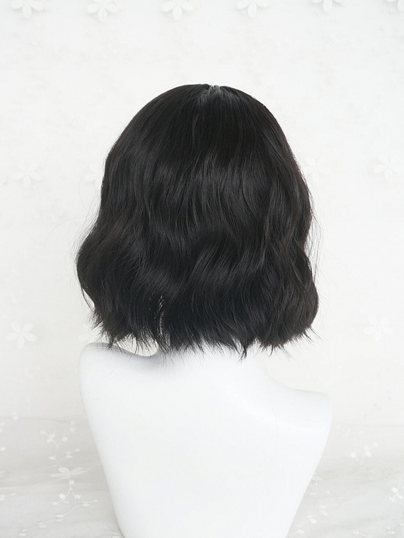 Evahair 2021 New Style Black Bob Short Wavy Synthetic Wig with Bangs
