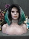 Evahair Black To Grey To Green Mixed Color Shoulder Length Bob Wavy Synthetic Lace Front Wig