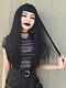 Classic Black Long Straight Sleek Synthetic Wefted Cap Wig with Full Blunt Bangs