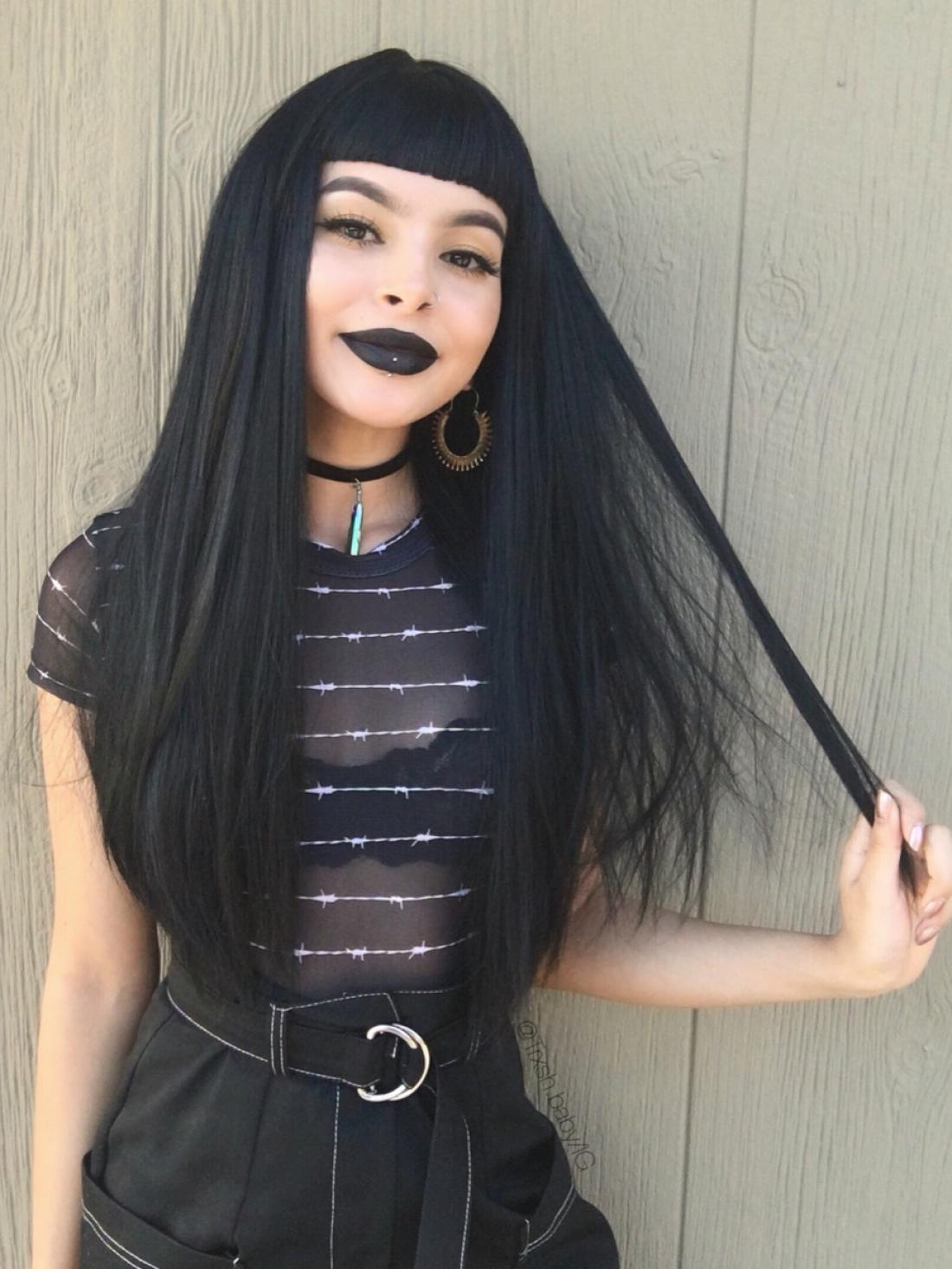 Classic Black Long Straight Sleek Synthetic Wefted Cap Wig With