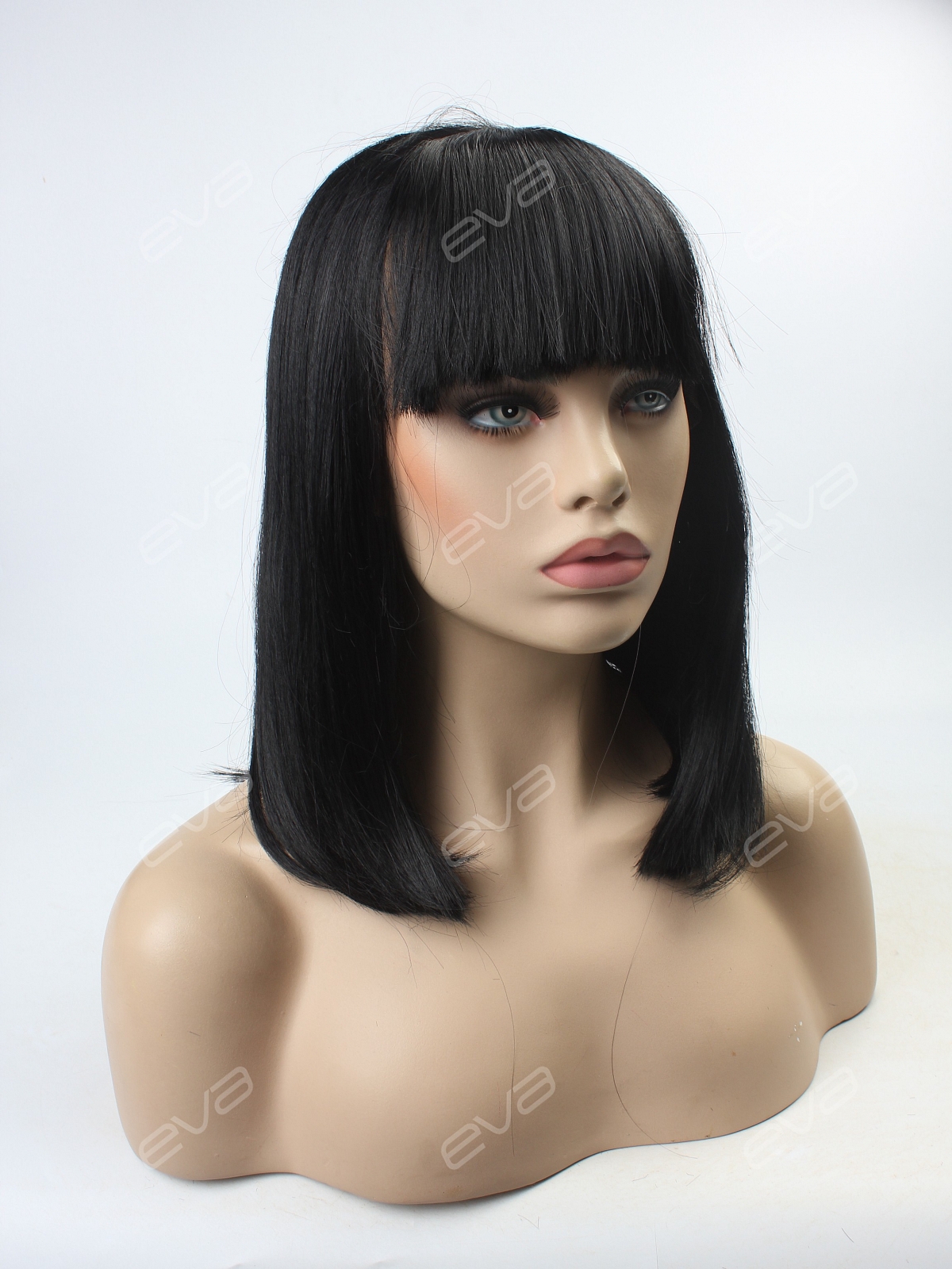 Cute Black Bob with Bangs Synthetic Lece Front Wigs