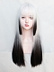 Evahair 2022 New Style White to Black Ombre Long Straight Synthetic Wig with Bangs