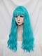 Evahair 2021 New Style Lake Blue Long Wavy Synthetic Wig with Bangs