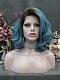 Evahair Blue Short Length Synthetic Lace Front Wig With Black-Green Root