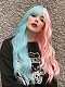 Evahair Half Pink and Half Blue Wefted Cap Wavy Synthetic Wig with Bangs