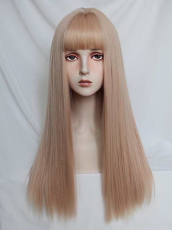 Evahair 2021 New Style Milk Tea Gold Color Long Straight Synthetic Wig with Bangs