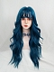 Evahair 2021 New Style Blue Long Wavy Synthetic Wig with Bangs