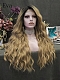 Evahair Blonde Long Wavy Synthetic Lace Front Wig With Black Root