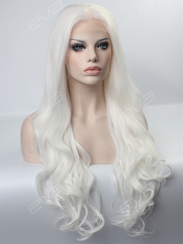 Gorgeous White Long Wavy Synthetic Lace Front Wig