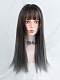 Evahair Dark Brown to Grey Ombre Long Straight Synthetic Wig with Bangs