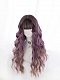 Evahair Purplish-Pink to Brown Ombre Long Wavy Synthetic Wig with Bangs