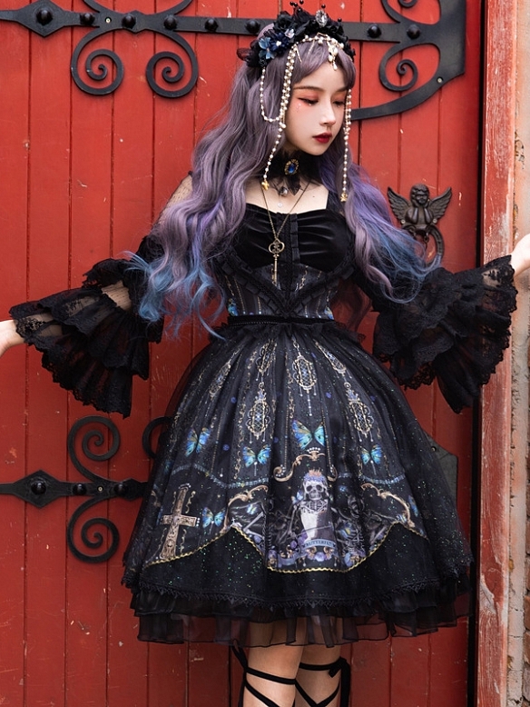 Evahair Dark Gothic style vintage black lolita dress