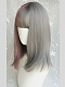 Evahair Half Grey and Half Purple Medium Straight Synthetic Wig with Bangs