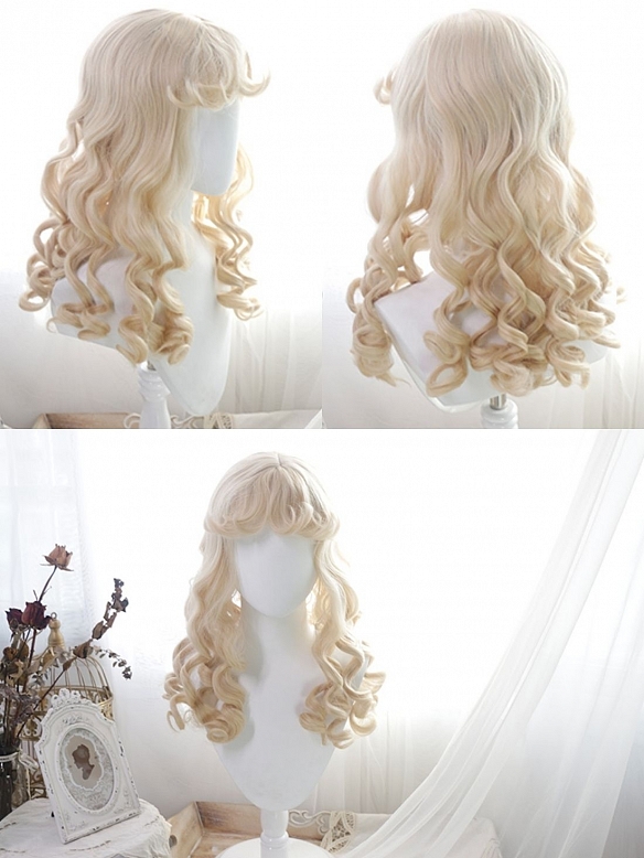 Evahair 2022 Vintage Style Matte Blonde Long Curly Synthetic Wig with Bangs