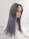 Evahair 2021 New Style Grey and Blue Mixed Color Long Straight Synthetic Wig with Side Bangs