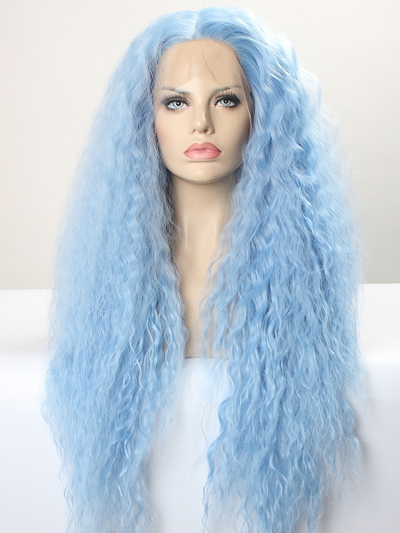 New Arrival-EvaHair New Long Slight Wavy Fading Blue Color Lolita Synthetic Lace Front Wig