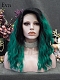 Evahair Black to Bright Green Medium length Wavy Synthetic Lace Front wig