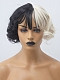Evahair 2021 Vintage Style Half Black and Half Blonde Short Curly Synthetic Wig with Bangs
