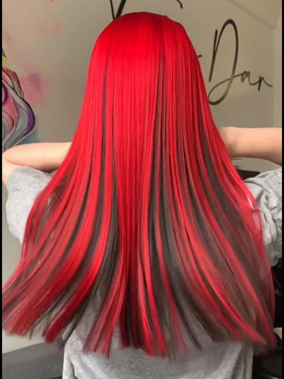 Preorder--Evahair 2021 New Style Red and Hidden Black long Straight Synthetic Wig with Bangs