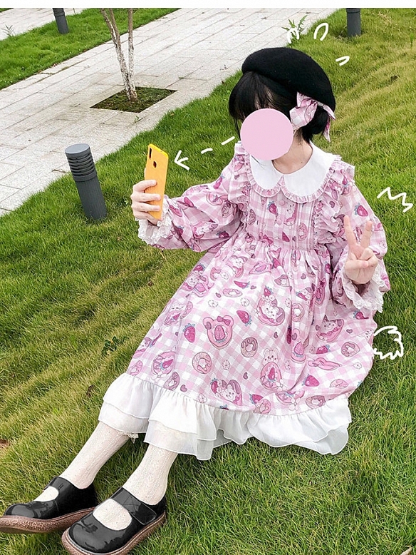 Evahair super cute bear printed pink lolita dress