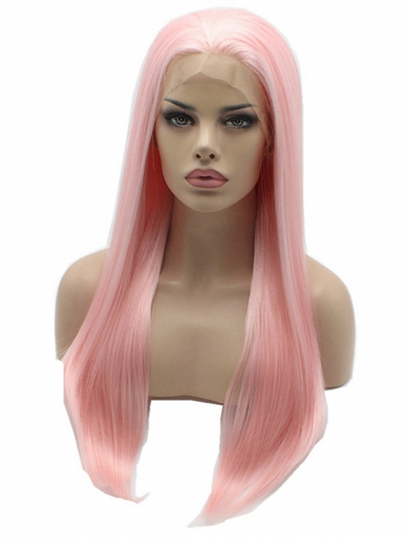 Cherry Blossom Pink Long Straight Hair Half Hand Woven Synthetic Fiber Wig