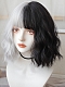 Evahair 2021 New Style Half Black and Half White Shoulder Length Wavy Synthetic Wig with Bangs