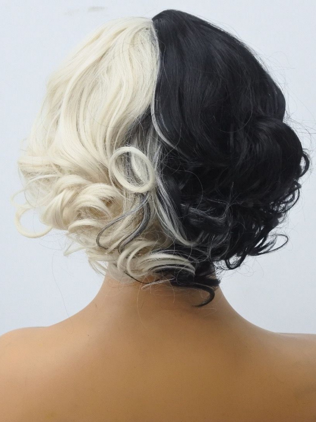 Evahair 21 Vintage Style Half Black And Half Blonde Short Curly Synthetic Wig With Bangs Home Evahair