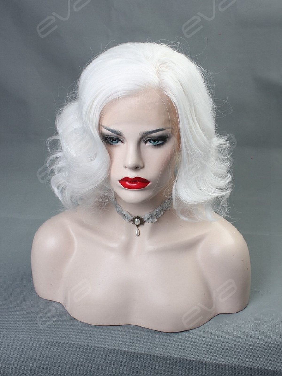 EvaHair White Wavy Bob Synthetic Lace Front Wig