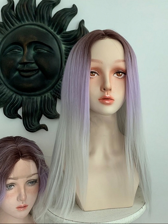 Preorder--Evahair 2021 New Style Purple Ombre Long Straight Synthetic Lace Wig