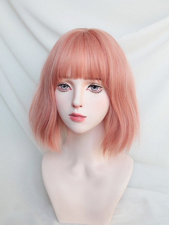 Evahair 2022 New Style Pink Short Straight Synthetic Wig with Bangs