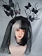 Evahair Half Black and Half White Shoulder Length Straight Synthetic Wig with Bangs