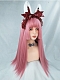 Evahair Cute Pink Long Straight Synthetic Wig with Bangs