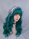 Evahair Bluish Green Long Wavy Synthetic Wig with Bangs