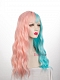 Evahair Half Pink and Half Blue Wefted Cap Wavy Synthetic Wig with Bangs