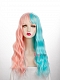 Evahair Half Pink and Half Blue Wefted Cap Wavy Synthetic Wig with Bangs