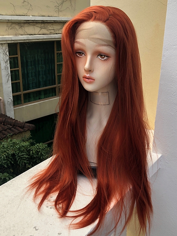 Evahair 2021 New Style Orange Long Straight Synthetic Lace Front Wig