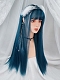 Evahair Bluish Green Long Straight Synthetic Wig with Bangs