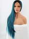 Sea Blue Mixed Color with Black Root Long Straight Synthetic Lace Front Wig 