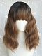 Evahair Brown Medium Wavy Synthetic Wig with Bangs and Black Roots
