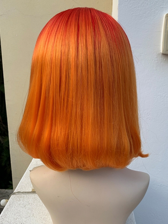 Evahair 2022 New Style Orange Ombre Medium Straight Synthetic Lace Front Wig