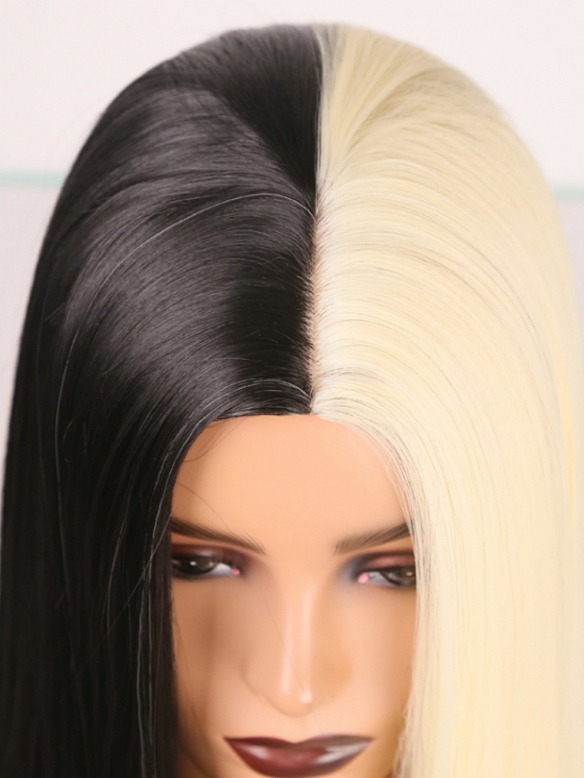 Evahair 2021 New Style Half Black and Half Beige Long Straight Synthetic Wig