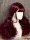 Evahair Red Wine Color Medium Length Wavy Synthetic Wig with Bangs