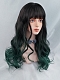 Evahair Dark to Green Ombre Long Wavy Synthetic Wig with Bangs