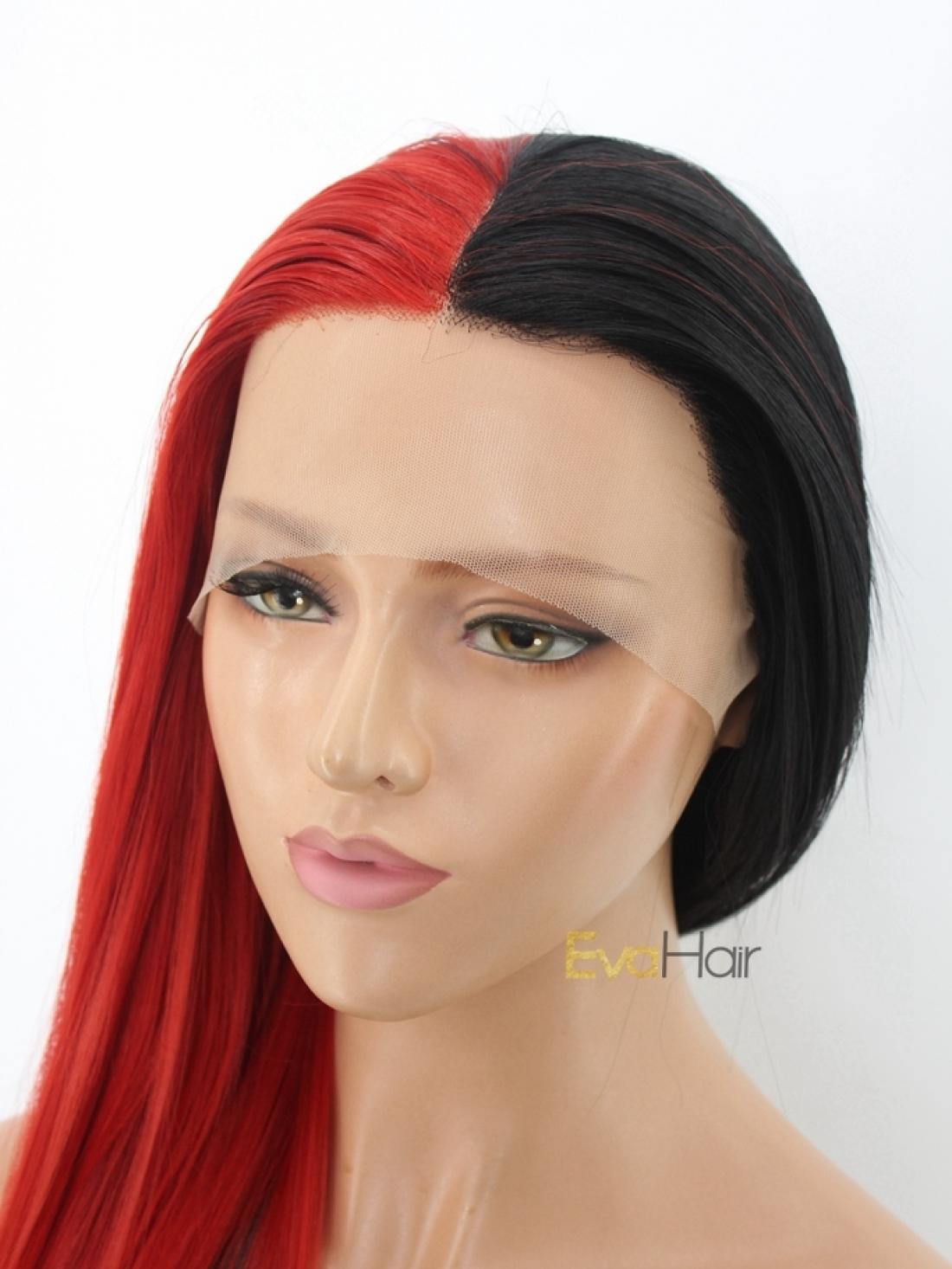 Half Black Half Red Synthetic Lace Front Wig All Synthetic Wigs Evahair
